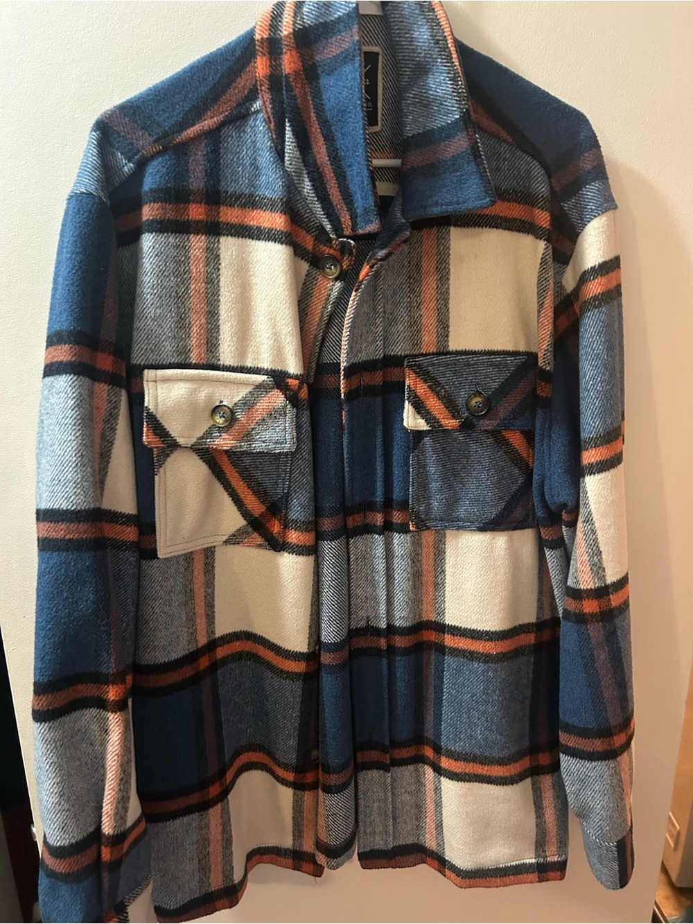 Bluenotes Blue, Cream & Orange Plaid Shacket